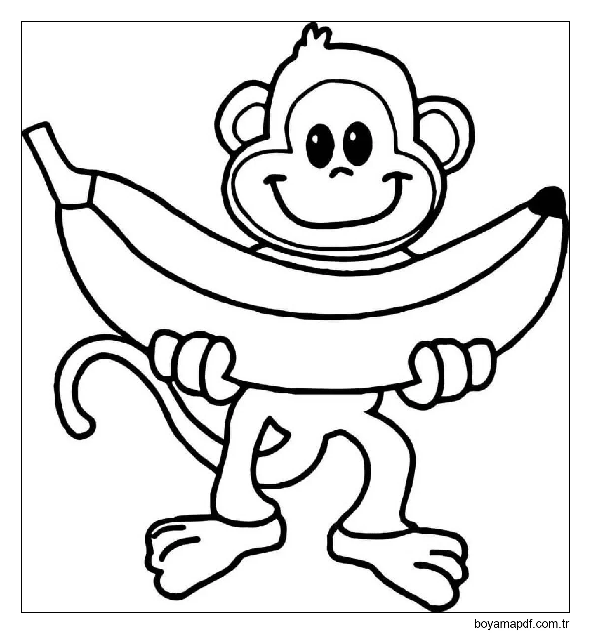 Muz Tutan Gülümseyen Maymun Boyama Sayfası