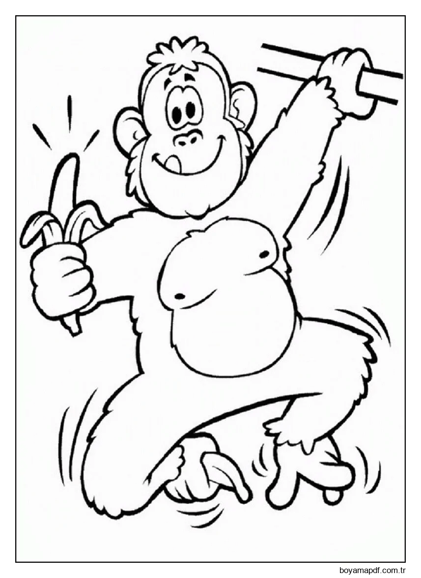 Muz Tutan Mutlu Maymun Boyama Sayfası