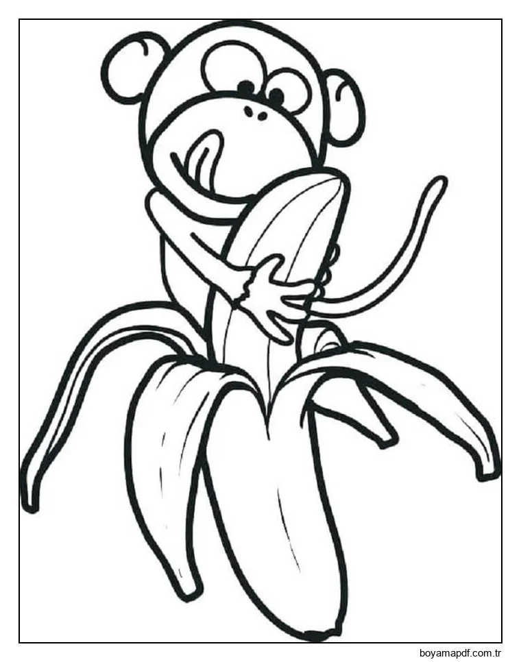 Muz Yiyen Maymun Boyama Sayfası