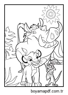 Ormandaki Simba ve Arkadaşları Boyama Sayfası