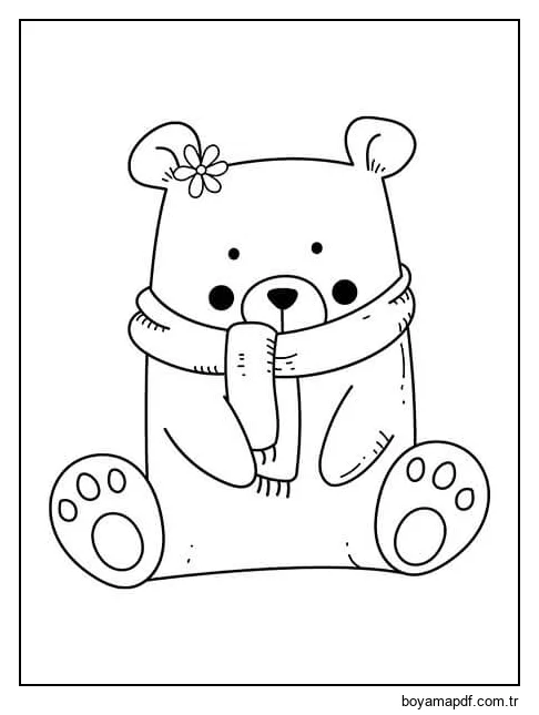 Oturan Kawaii Ayı Boyama Sayfası
