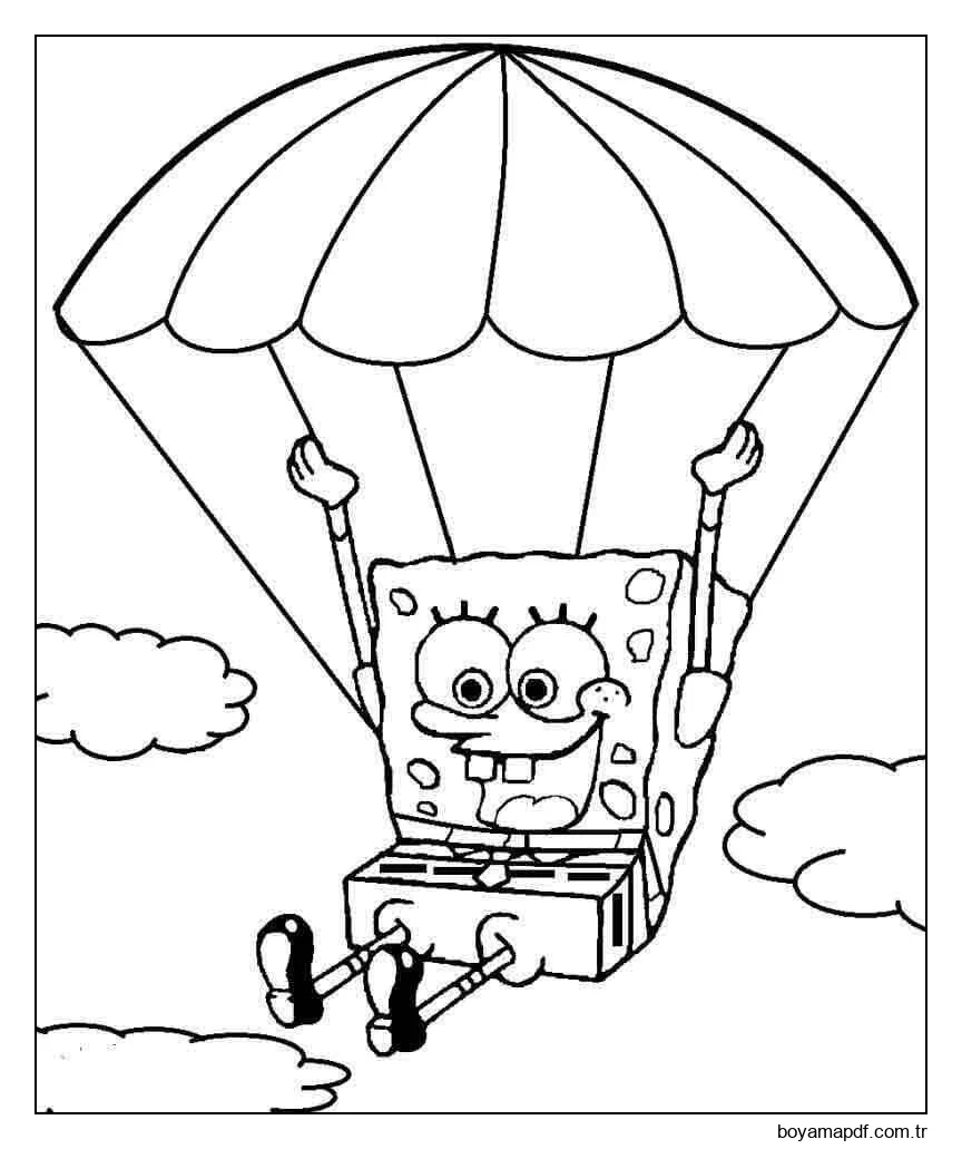 Paraşüt Kitaplı Sünger Bob Boyama Sayfası