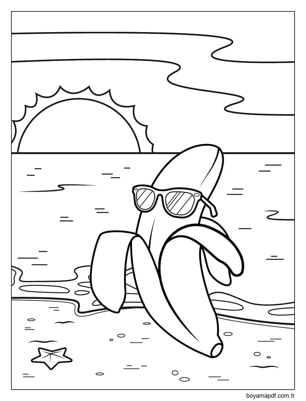Sahilde Serin Muz Boyama Sayfası