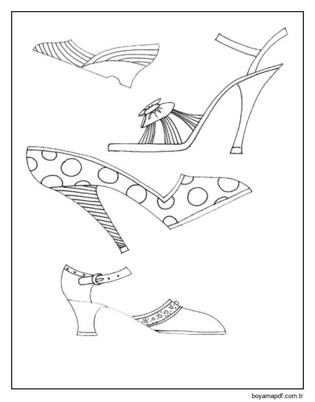 Sergi için alışılmadık kadın ayakkabıları. Boyama Sayfası