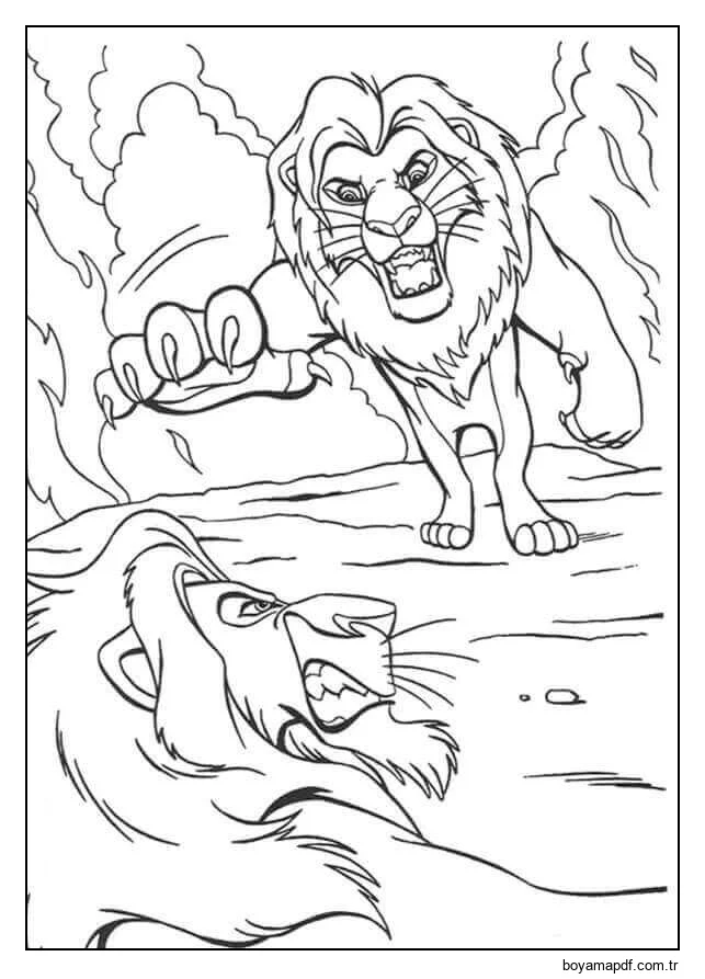 Simba Dövüşü Boyama Sayfası