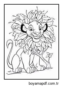 Simba ve çiçek Boyama Sayfası