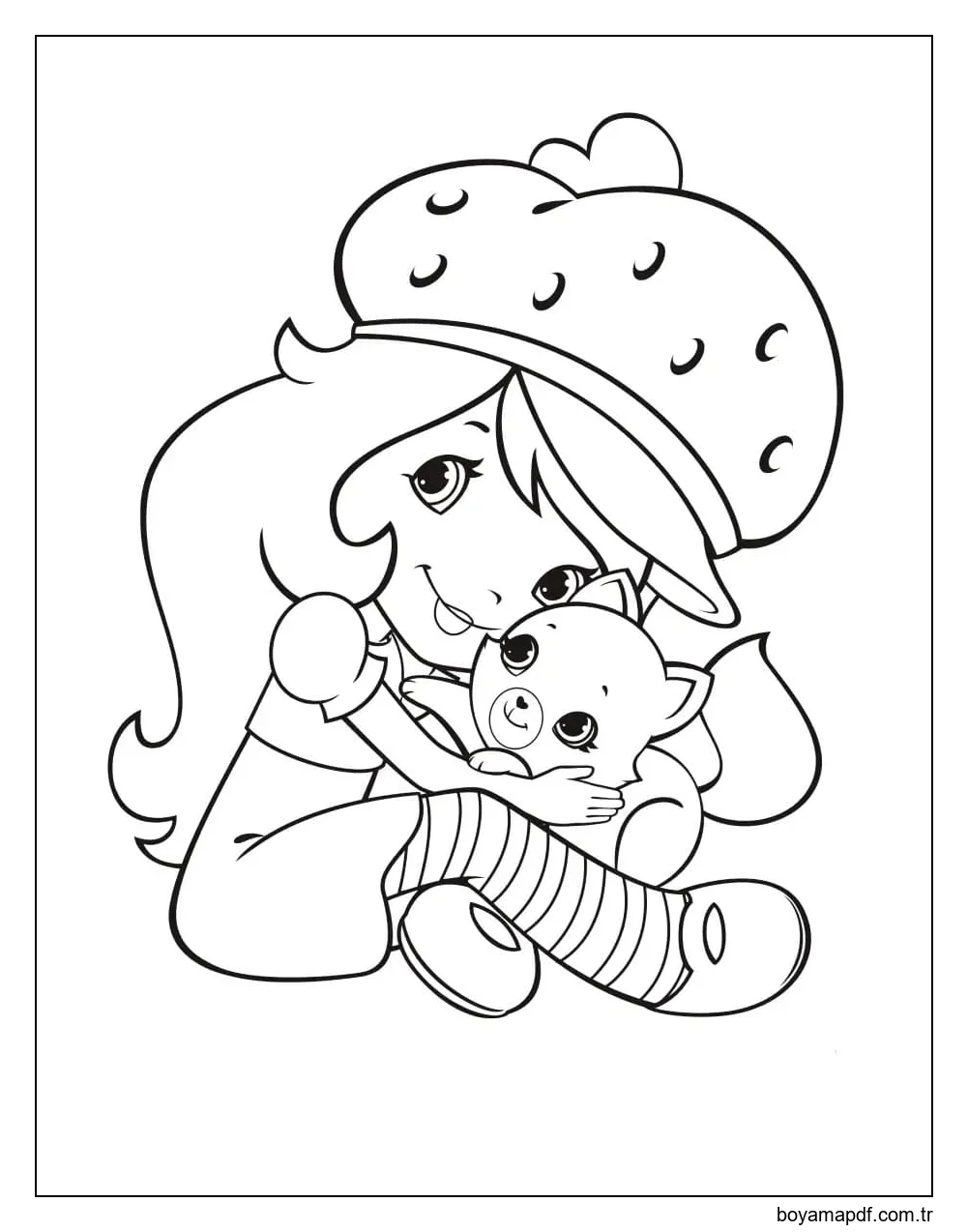 Şirin Çilekli Pasta ve Muhallebi Boyama Sayfası