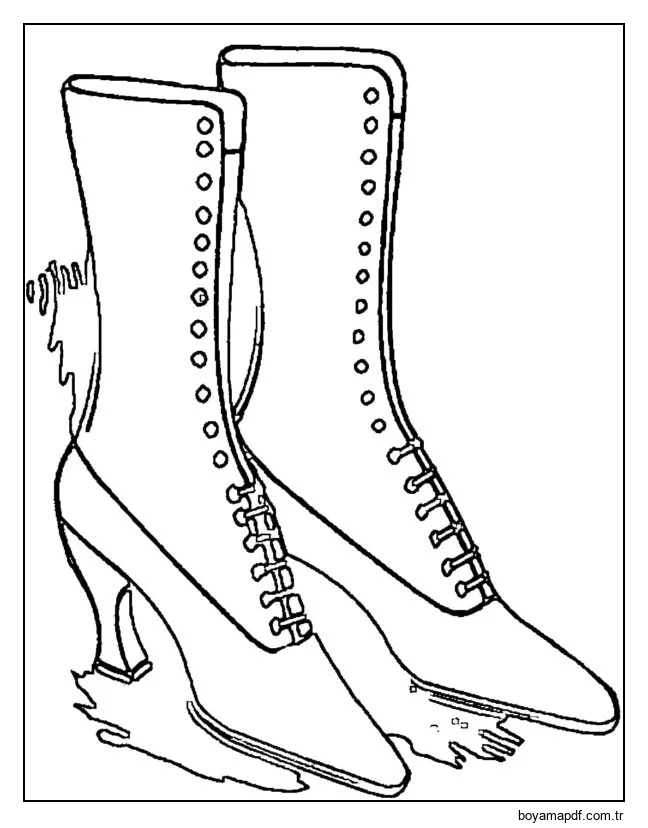 Sivri uçlu kadın botları. Boyama Sayfası