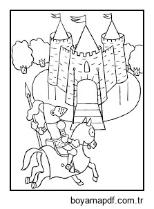 Şövalye Binicilik At ve Kale Boyama Sayfası