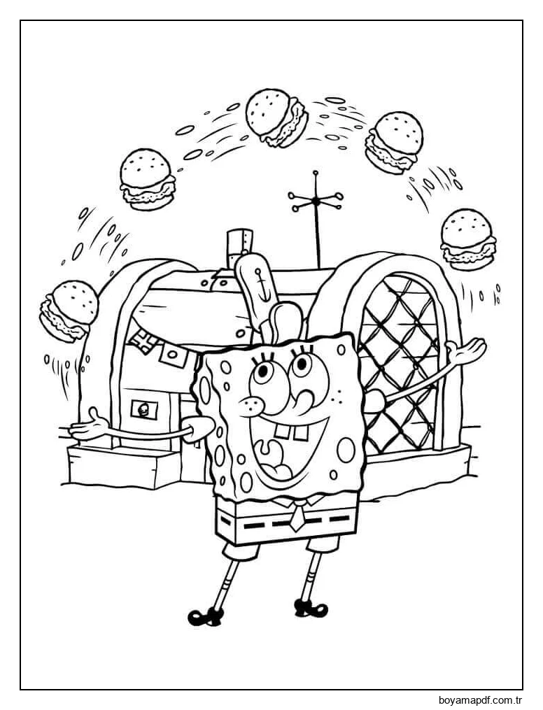 Sünger Bob ve Hamburger Boyama Sayfası
