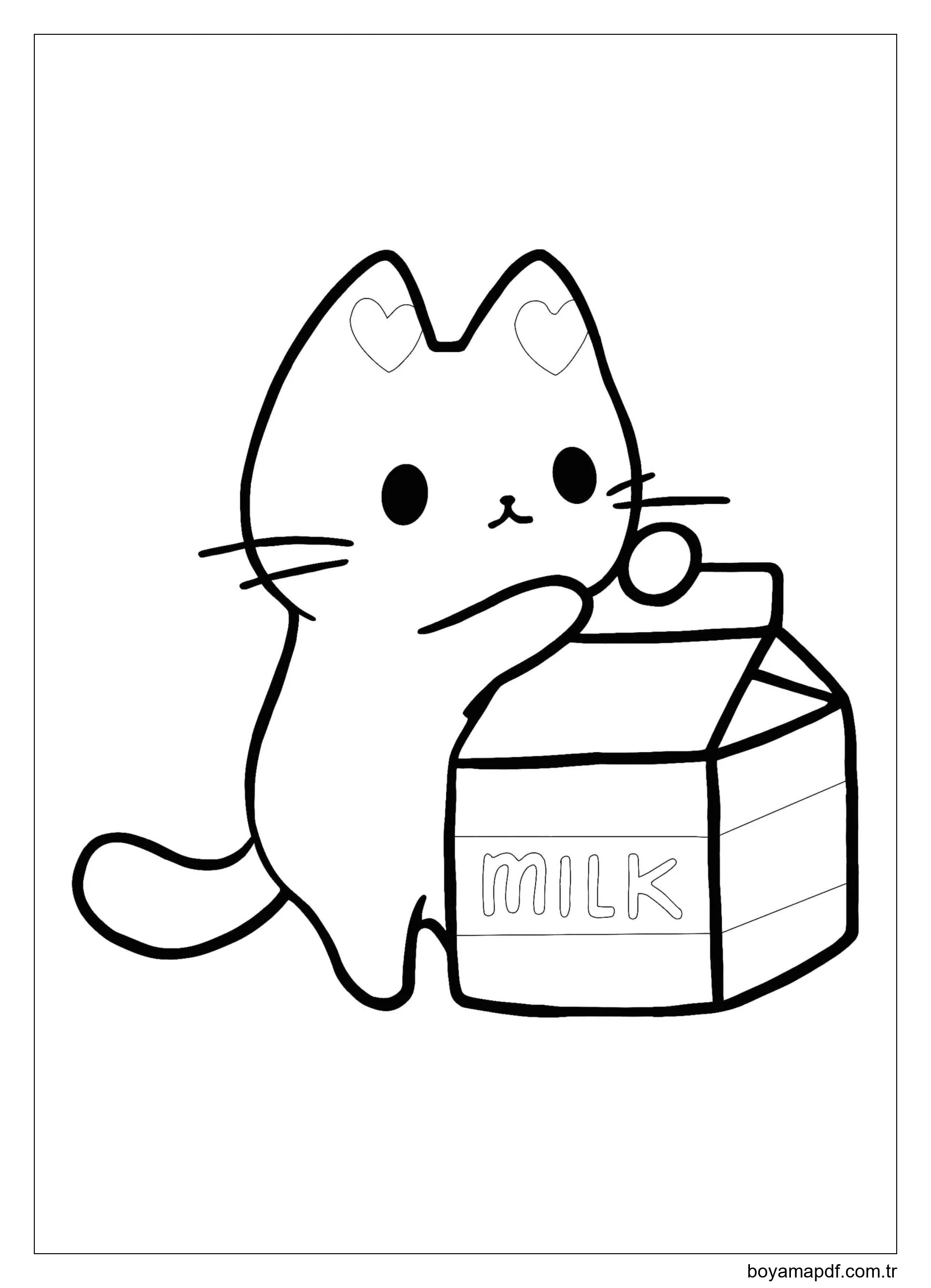 Sütlü Kawaii Yavru Kedi Boyama Sayfası