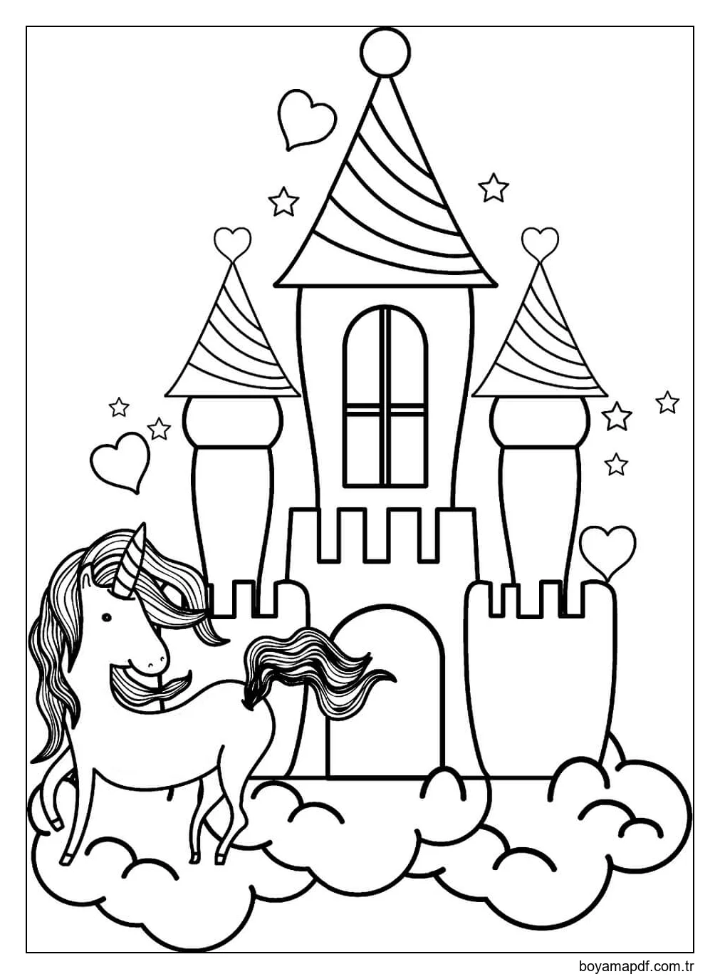 Tek Boynuzlu at ve Kale Boyama Sayfası