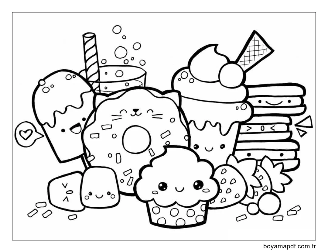 Temel Gıdalar Kawaii Boyama Sayfası