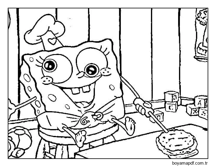 Temizlikte Oturan Komik Bebek Sünger Bob Boyama Sayfası
