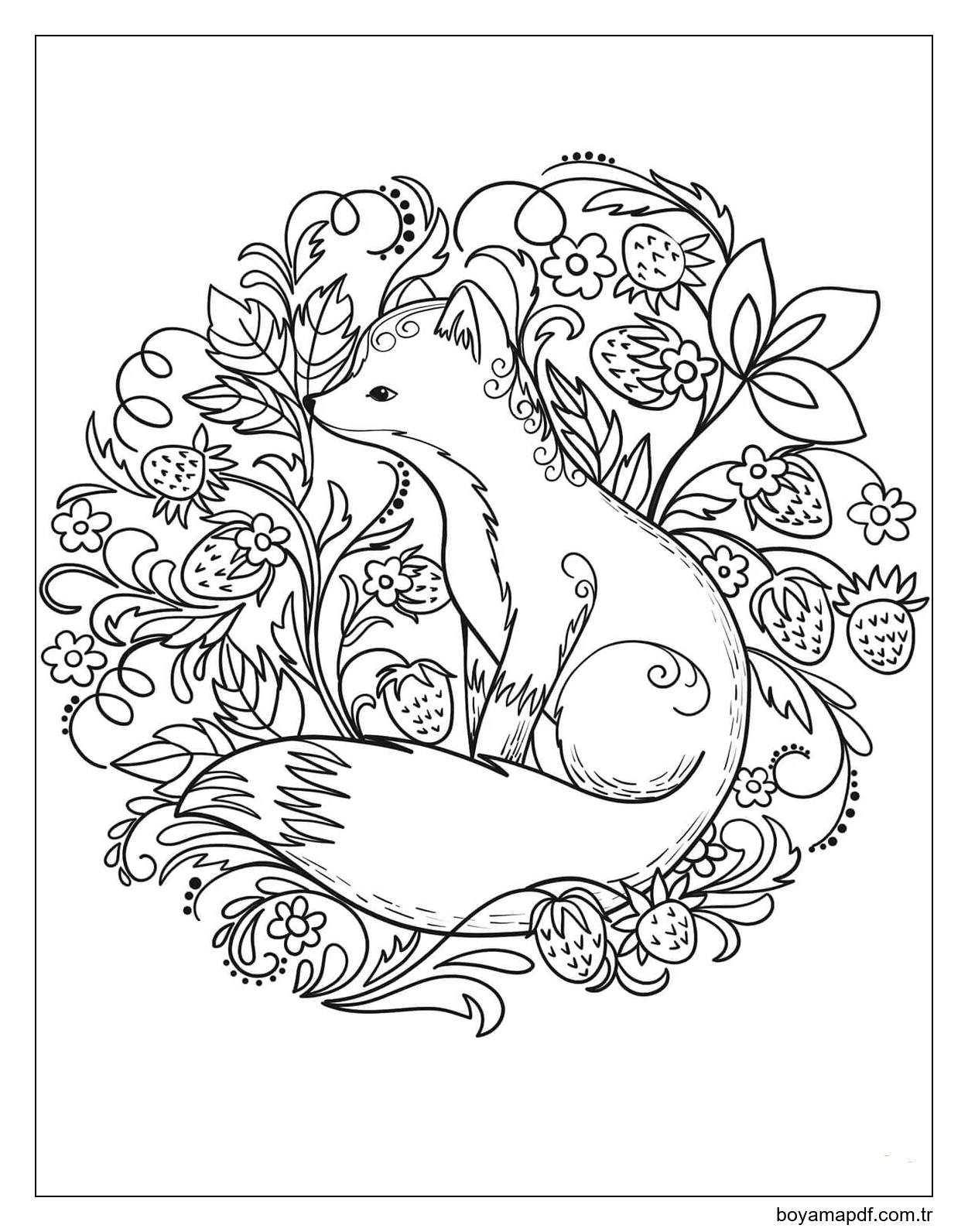 Tilki Ve çilek Boyama Sayfası