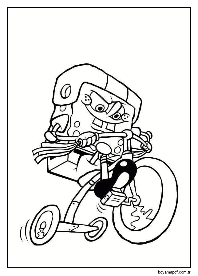 Üç Tekerlekli Bisiklette Sünger Bob Boyama Sayfası