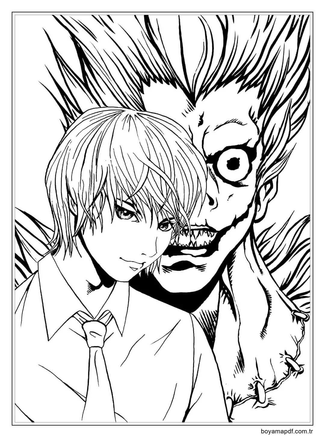 Yagami Raito Ve Ryuk Boyama Sayfası