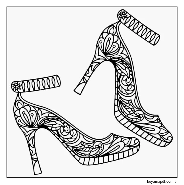 Yapay elmaslarla tasarım ayakkabılar. Boyama Sayfası