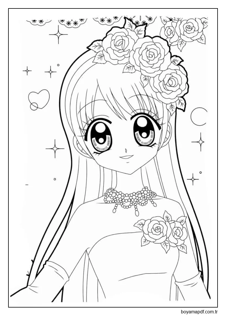 Yüz Kız Kawaii Boyama Sayfası