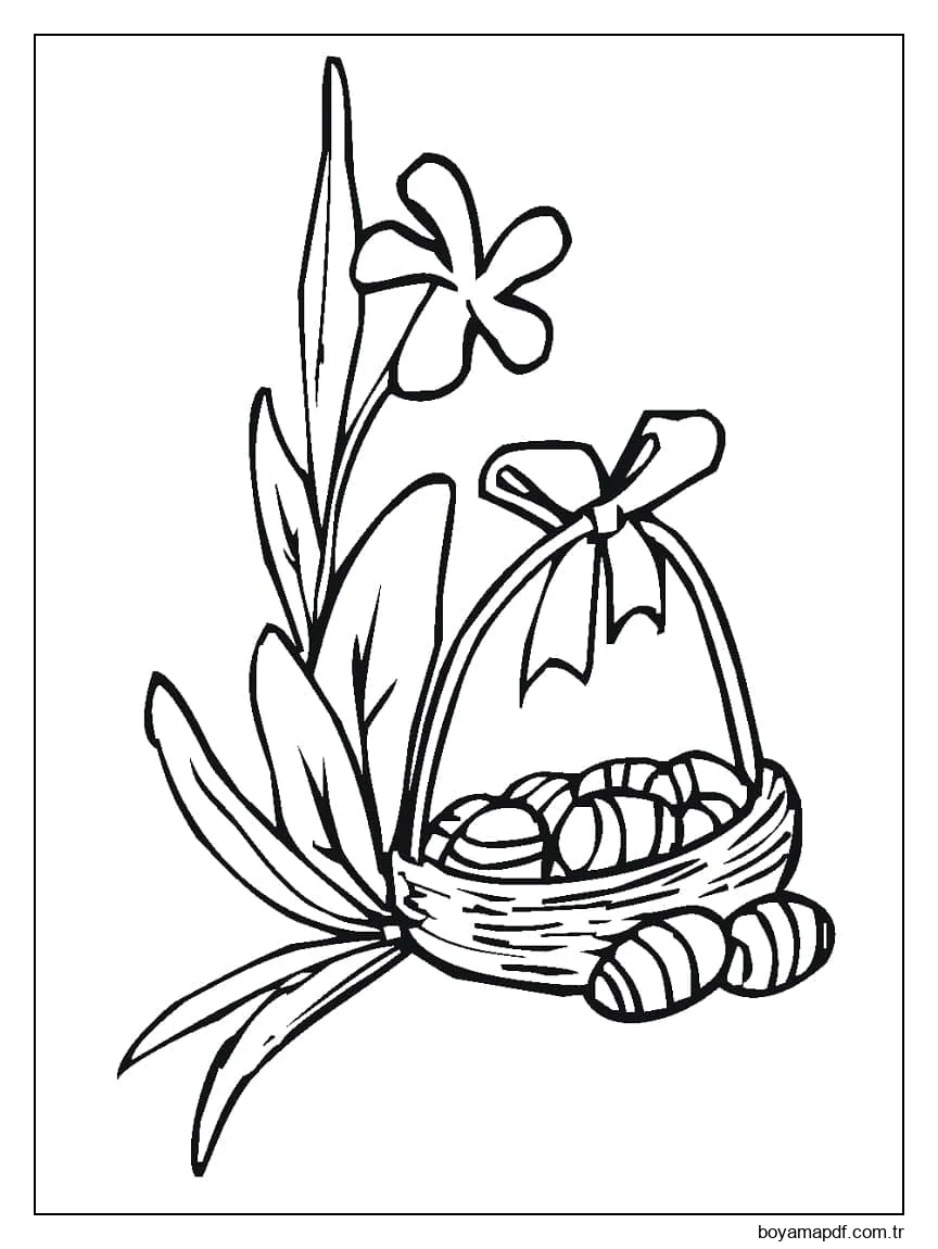 Zambaklar Ve Paskalya Sepeti Boyama Sayfası