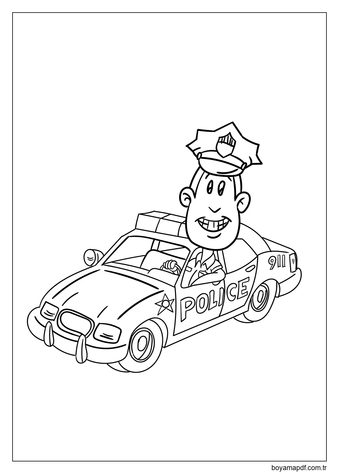 Arabadaki Polis Boyama Sayfası