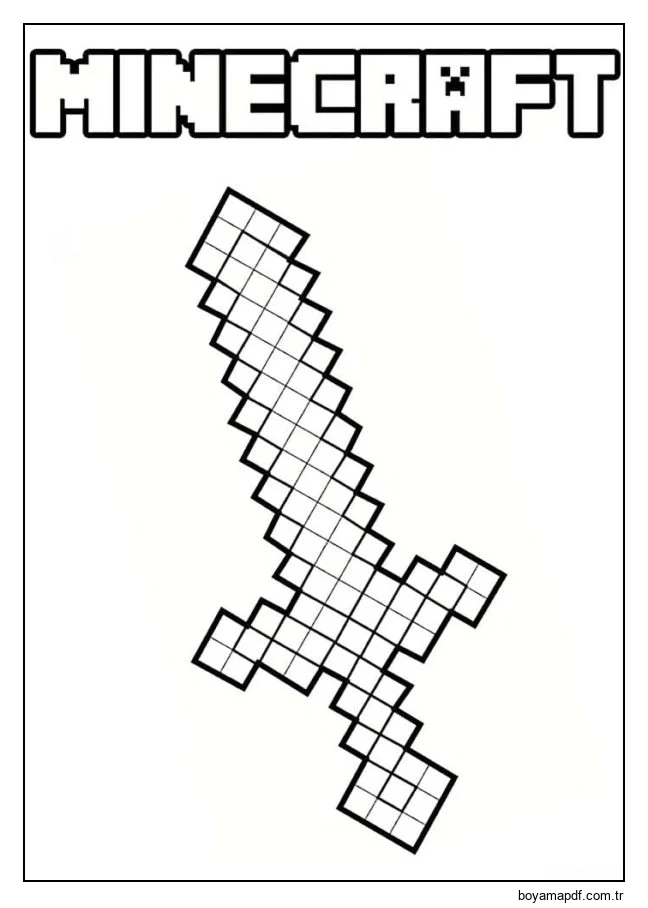 Bir kılıç ve Minecraft yazısı Boyama Sayfası