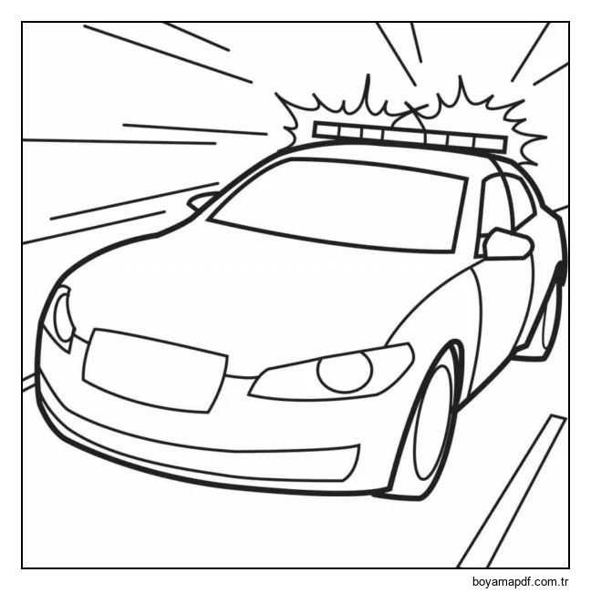 Bir polis arabasının yüksek sesli sireni. Boyama Sayfası