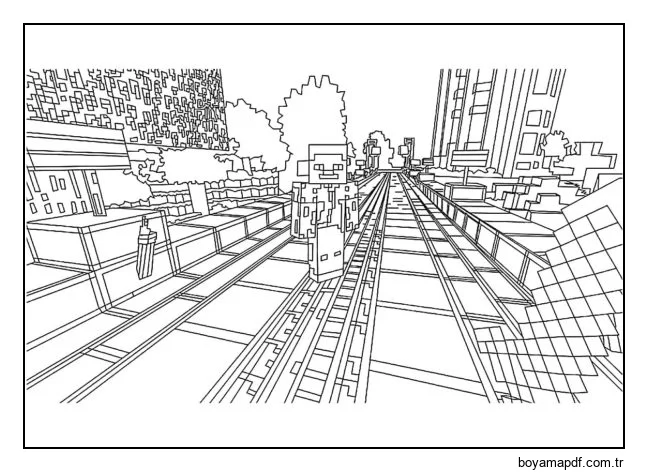 Birinci şahıs bakış açısından gösterilen Minecraft dünyası Boyama Sayfası