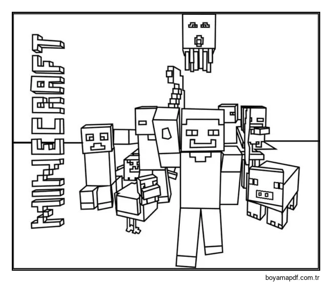 Bu Minecraft boyama sayfası oyundaki grafikler gibi basittir Boyama Sayfası
