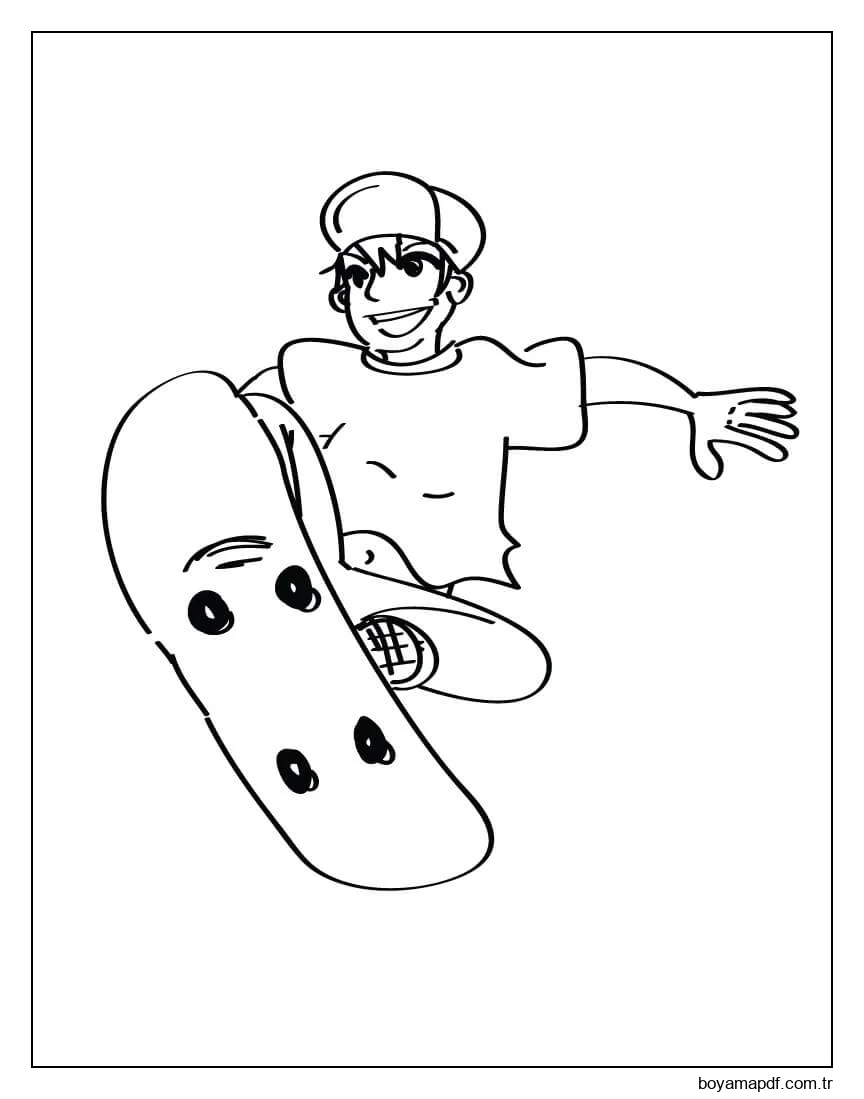çocuk Ve Kaykay Atlama Boyama Sayfası