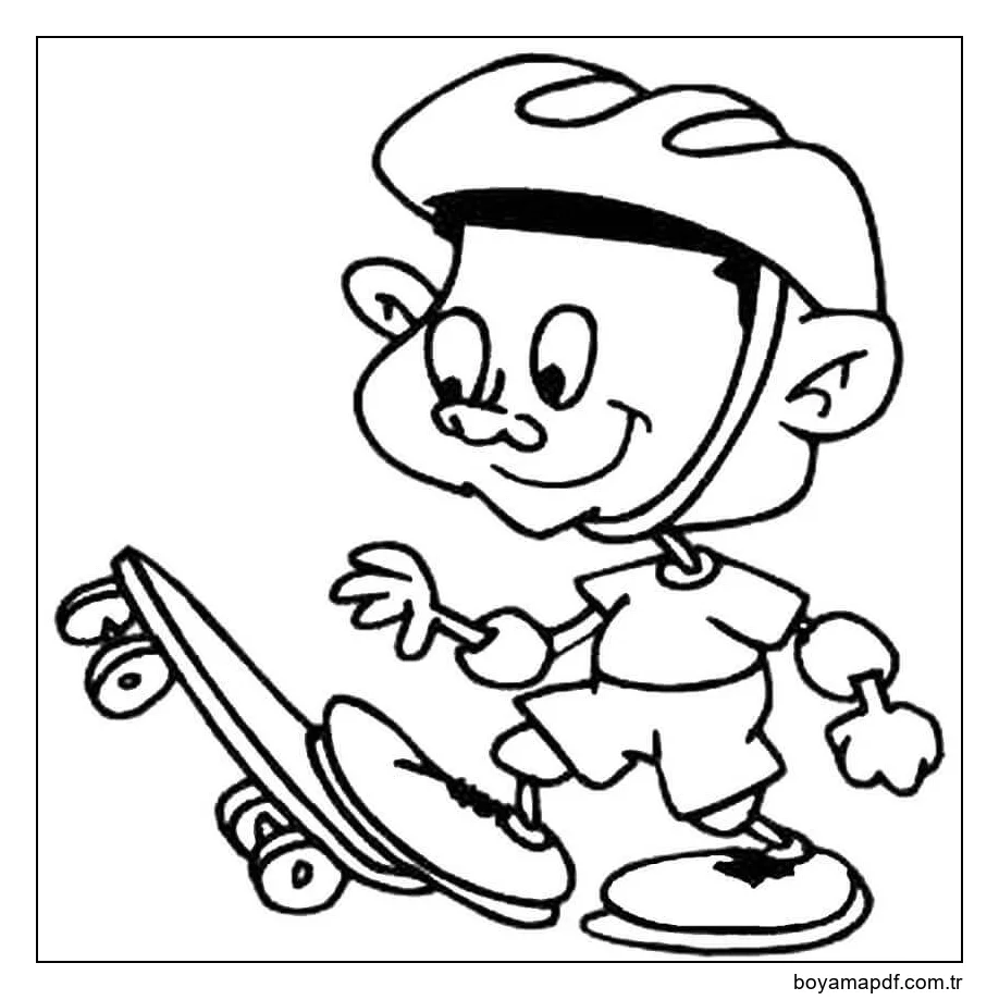 çocuk Ve Kaykay Boyama Sayfası