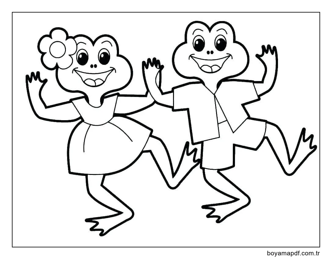 Dans Eden Kurbağalar Boyama Sayfası