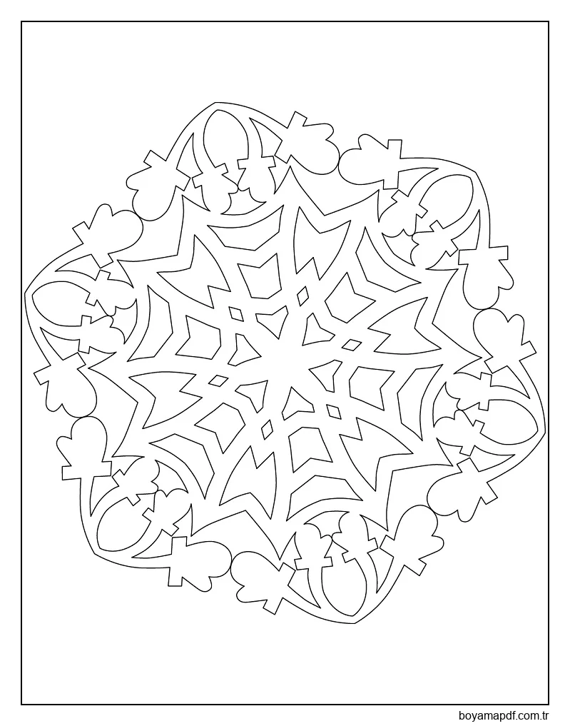 Eldivenler ile kar Tanesi Boyama Sayfası