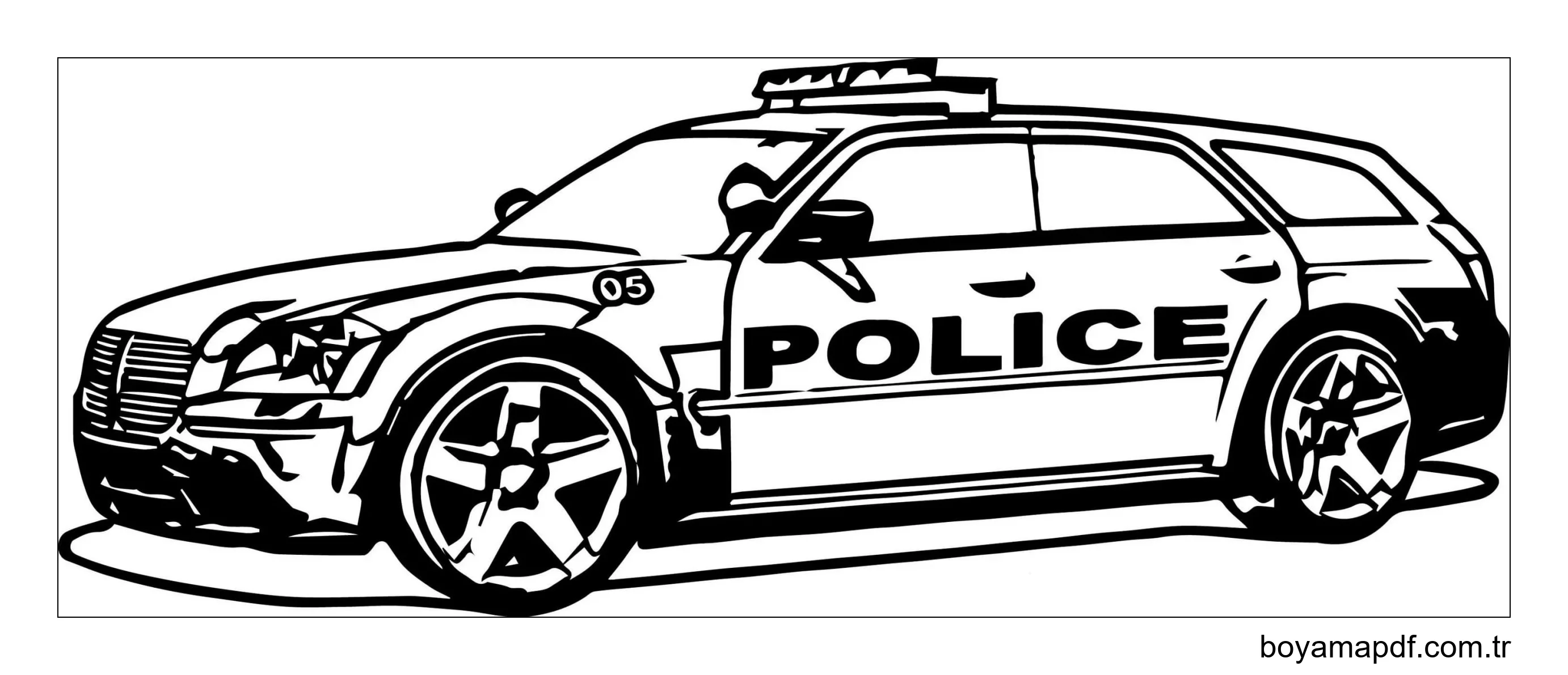 Güçlü polis arabası. Boyama Sayfası