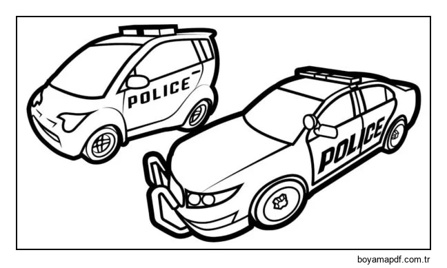 iki polis arabası Boyama Sayfası