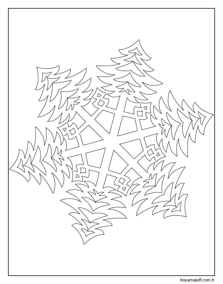 Karamel Bastonlu Kar Tanesi Boyama Sayfası