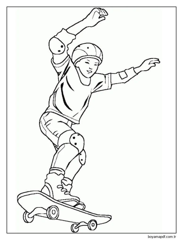 Kaykay üzerinde Havalı çocuk Boyama Sayfası