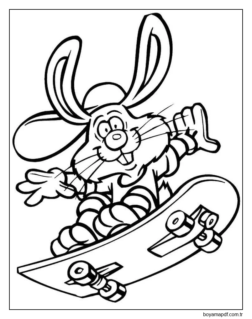 Kaykay üzerinde Tavşan Boyama Sayfası