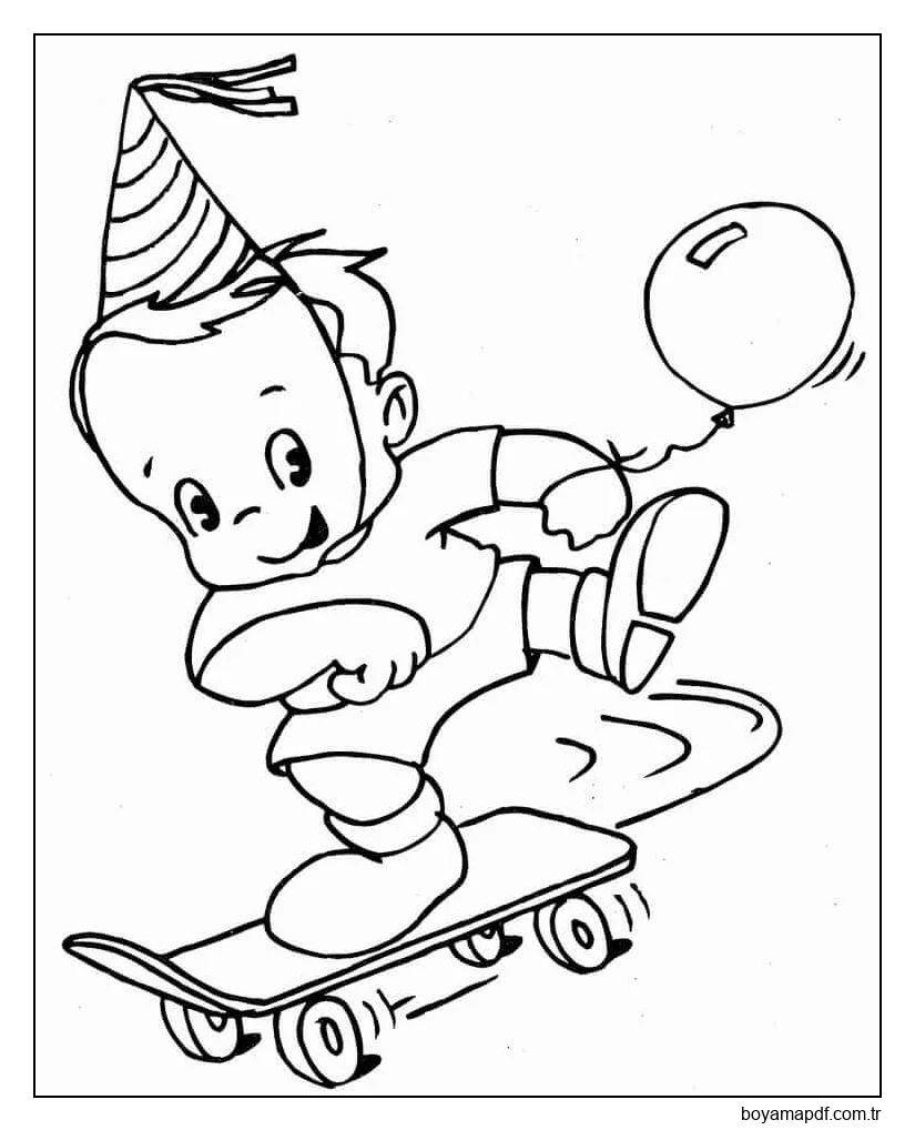 Kaykaylı Bir çocuk Boyama Sayfası