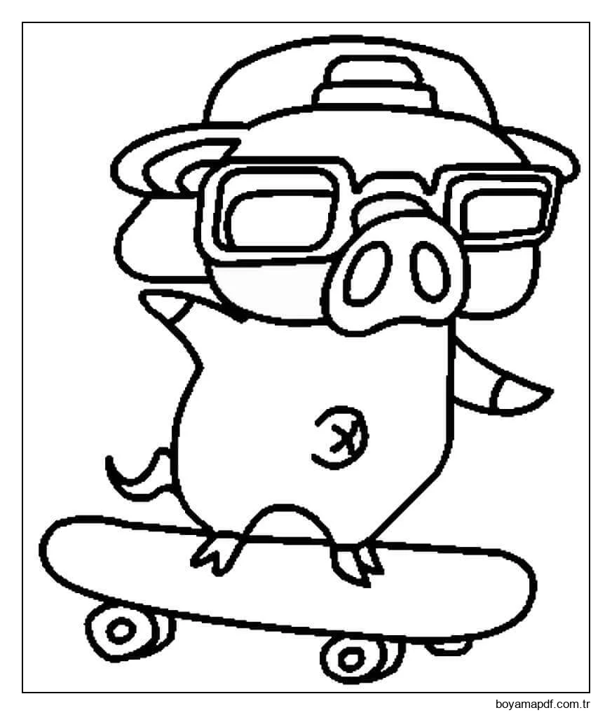 Kaykaylı Domuz Boyama Sayfası