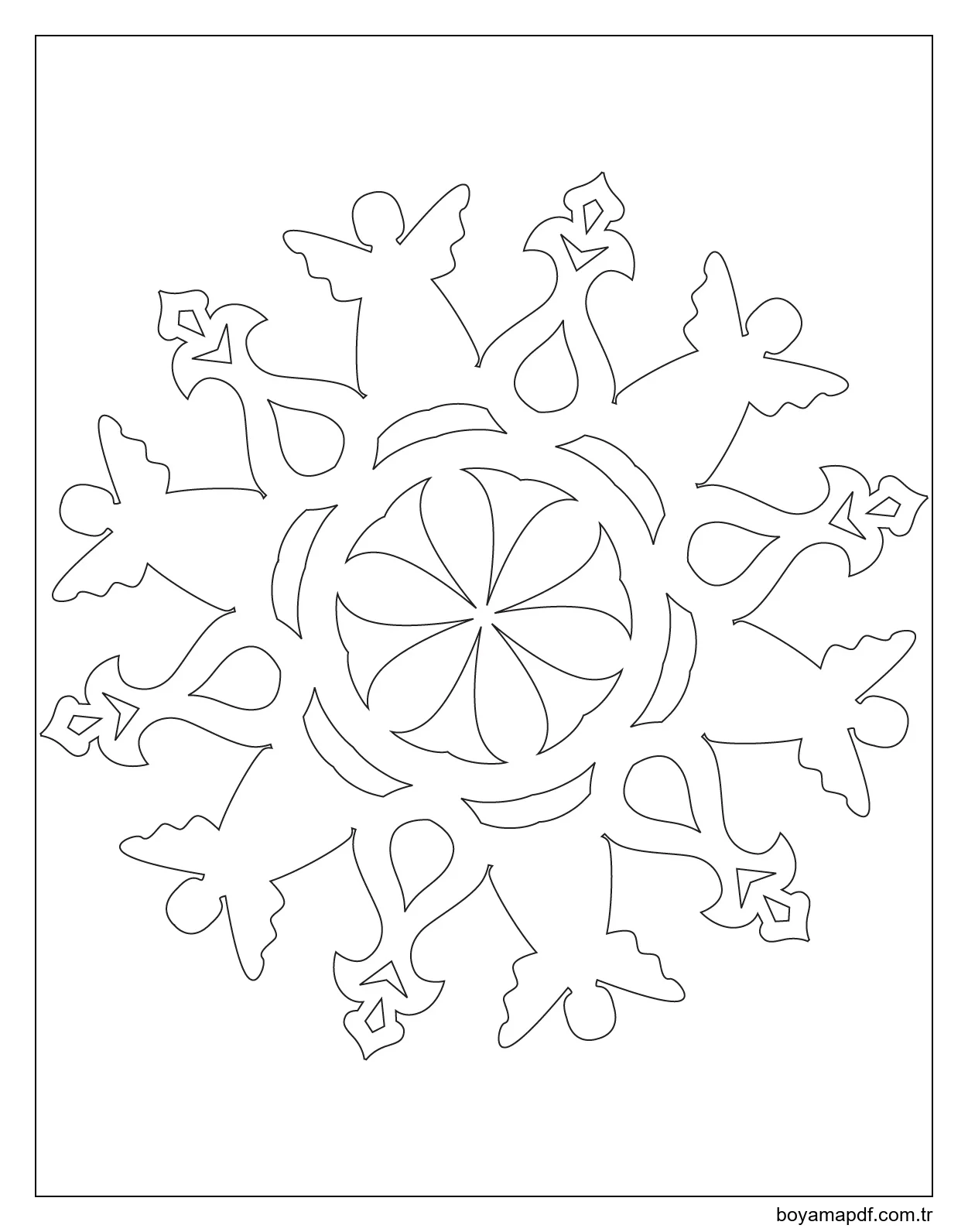 Melekler ile kar Tanesi Boyama Sayfası