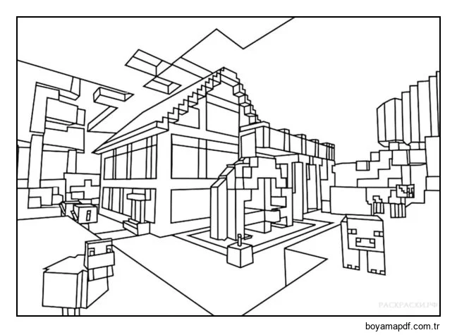 Minecraft dünyasının tüm güzelliği bu resimde mevcut Boyama Sayfası