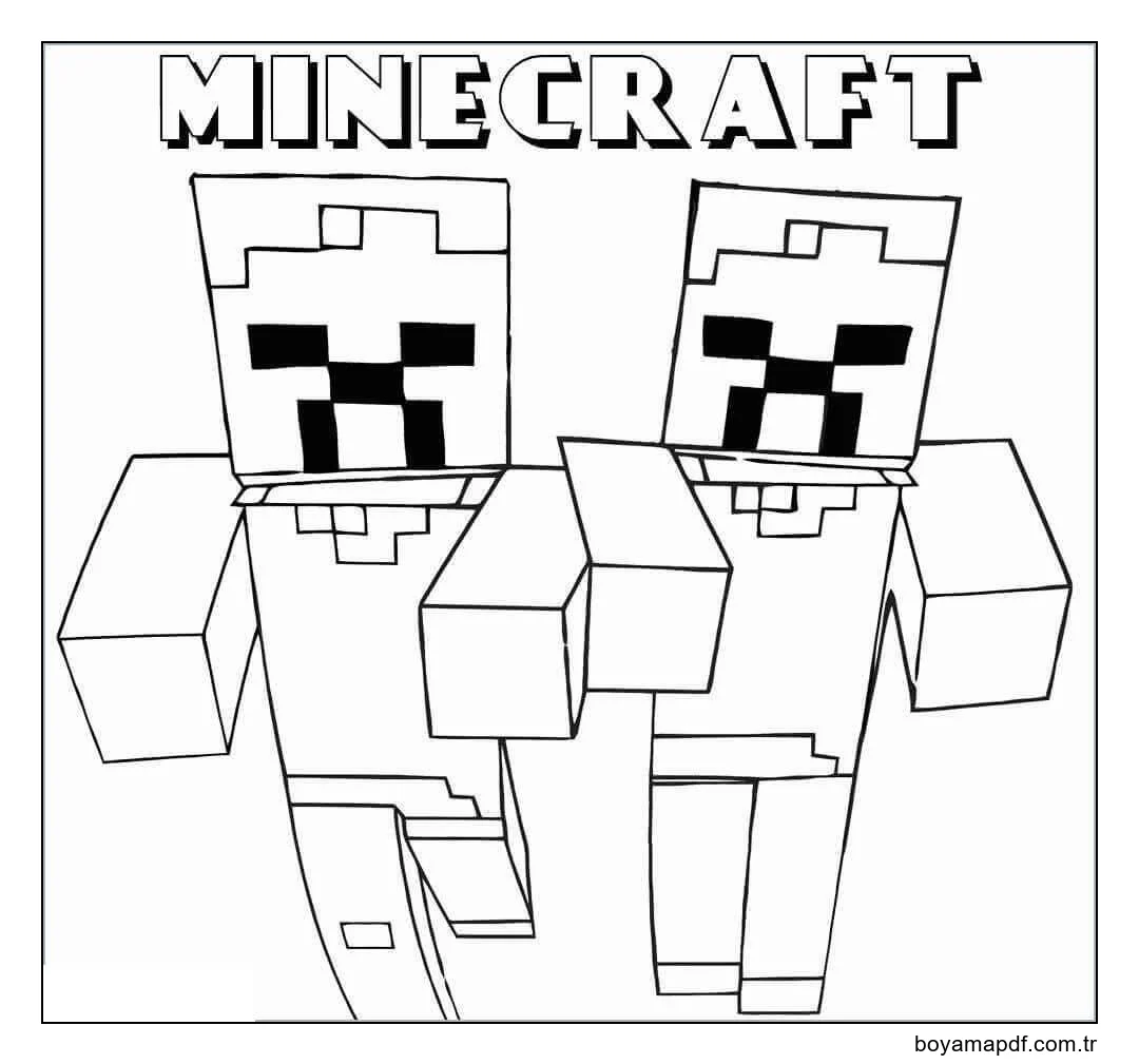 Minecraft İki Zombi Boyama Sayfası