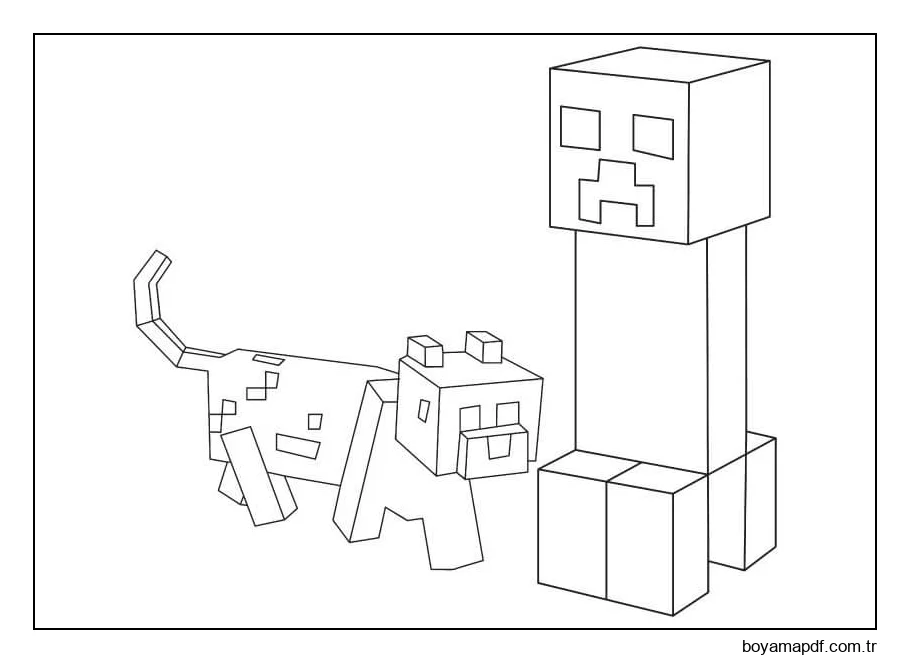 Minecraft'ta Creeper Ve Köpek Boyama Sayfası