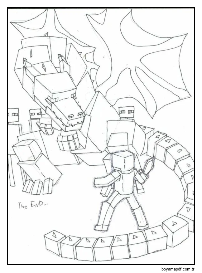 Minecraft'ta dev bir ejderha ile savaşabilirsiniz Boyama Sayfası