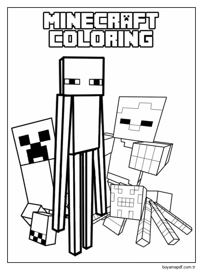 Minecraft'taki ana düşmanlar Boyama Sayfası