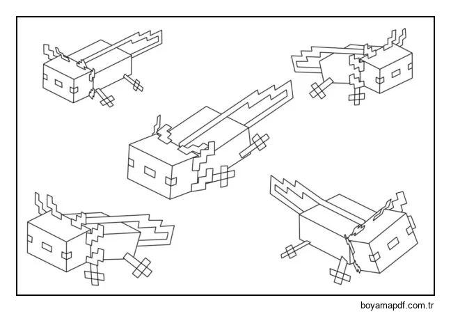 Minecraft'tan yüksek kaliteli Axolotl boyama sayfası. Boyama Sayfası