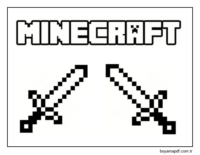 Minecraft yazılı ve iki kılıçlı bir boyama sayfası Boyama Sayfası