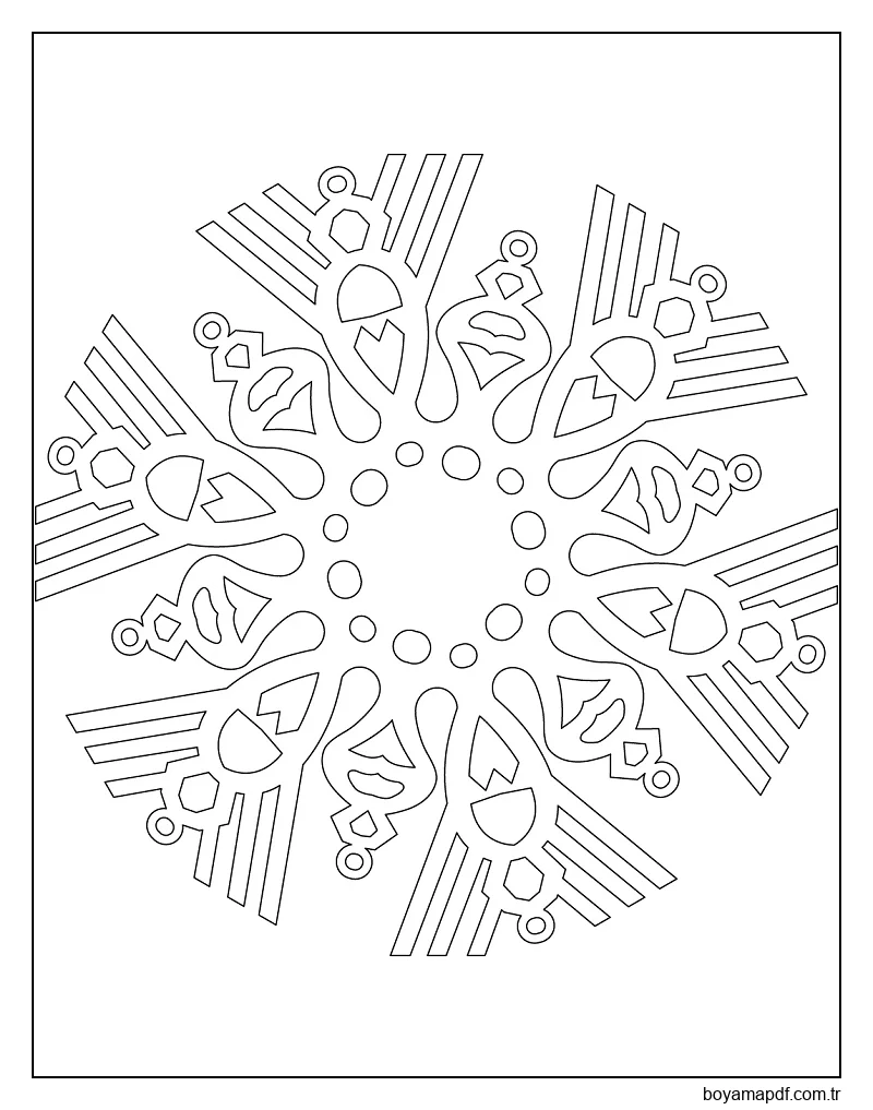 Noel Süsleri ile kar Tanesi Boyama Sayfası