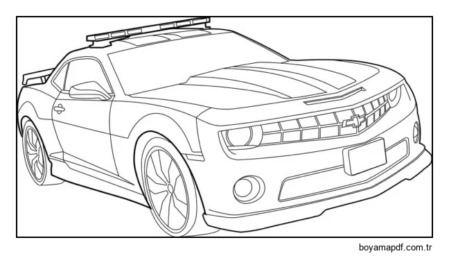 Polisin suçluları yakalaması için Chevrolet ile yarış. Boyama Sayfası